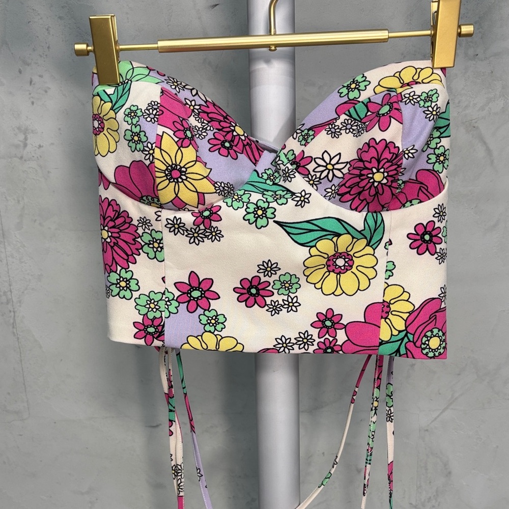 Zara Multicolor Floral Lace-Up Bustier